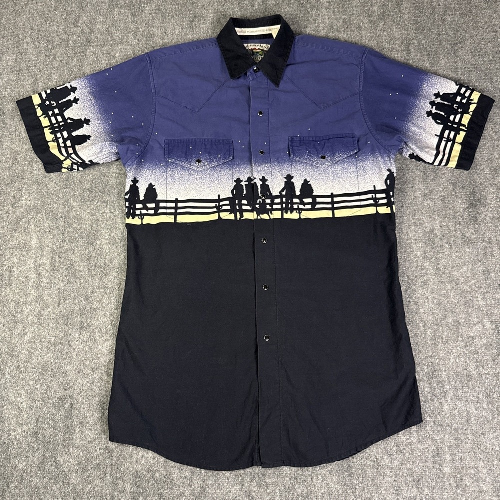 Cumberland Outfitters Western Cowboy Horse Print Pearl Snap Shirt Men's M Rodeo